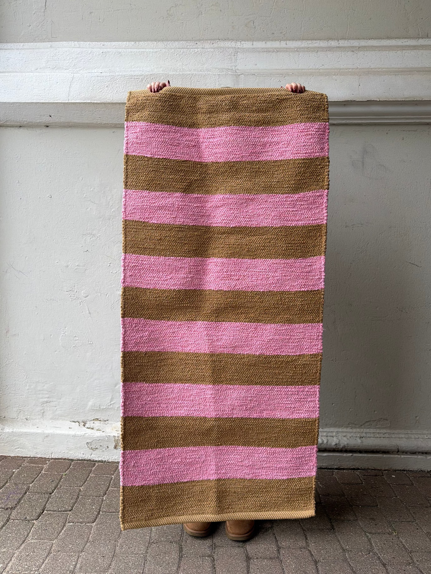 Teppich "BARRA" gestreift Caramelo & Pink - Handmade in Portugal 🇵🇹 I 70x140