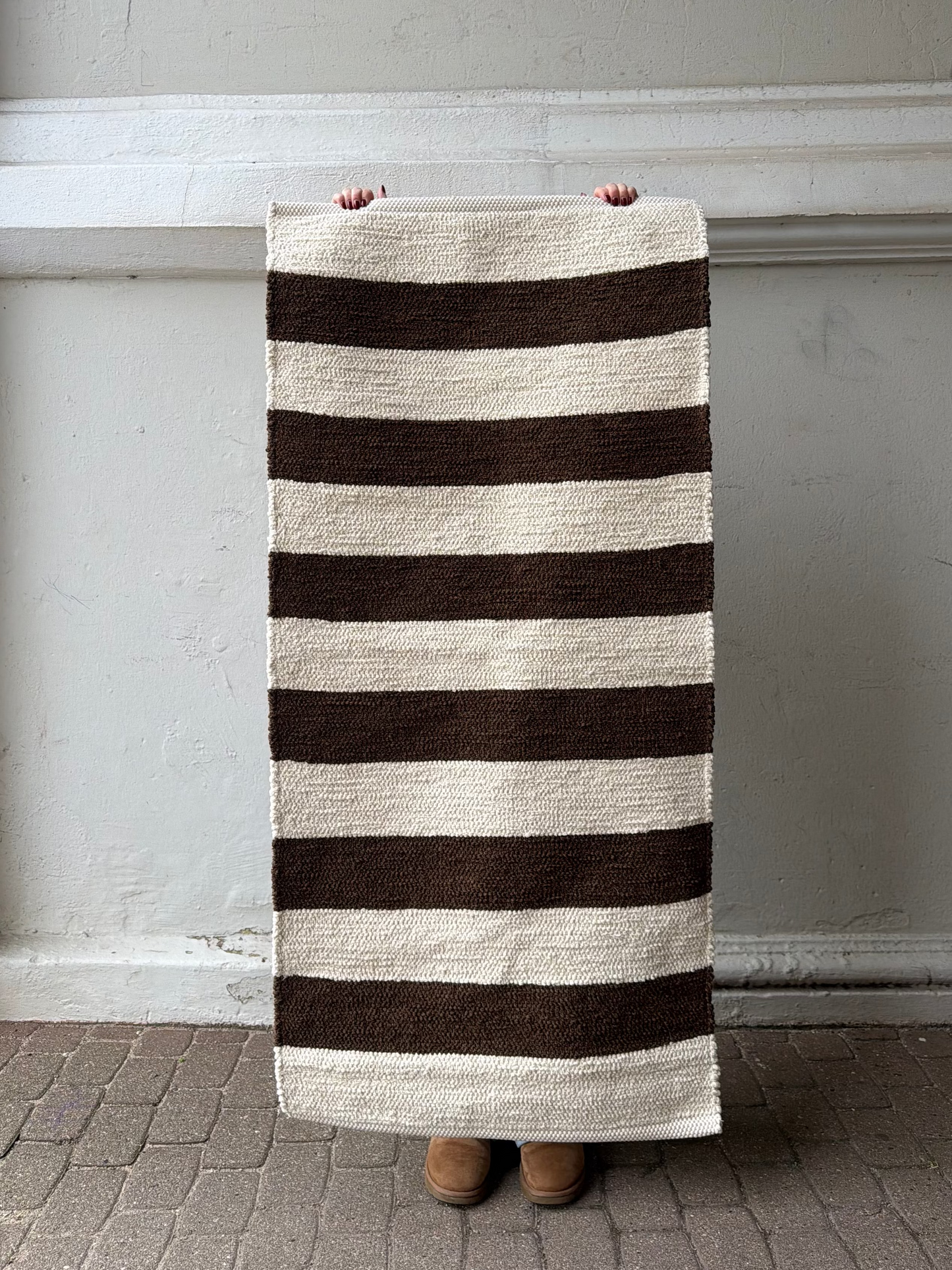 Teppich "BARRA" gestreift Chocolate - Handmade in Portugal 🇵🇹 I 70x140