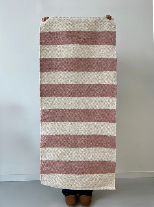 Teppich "BARRA" gestreift Altrosa- Handmade in Portugal 🇵🇹 I 70x140